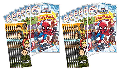 Bundle of 12 Marvel's Super Hero Adventures Grab & Go Play Packs and 12 KaleidoQuest 'Everyday Heroes' Heroes-Themed Colorable Bookmarks
