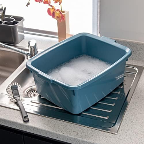 Addis Plastic Utility Butler Extra Large Rectangular Bowl Twin Pack, Metallic Silver and Air Blue, 12.5 Litre