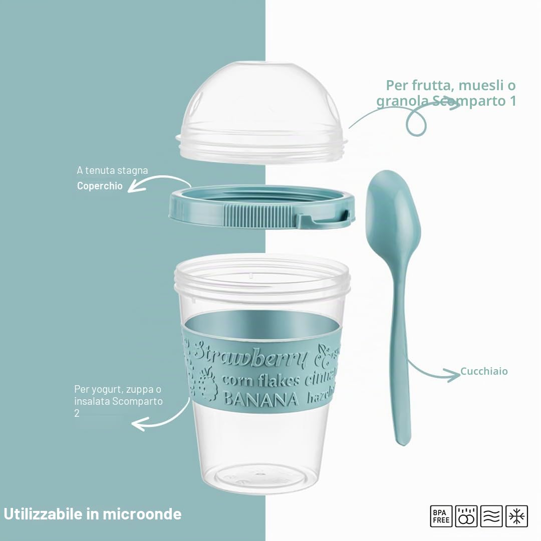 Bicchiere per muesli da portare con sé con cucchiaio, confezione da 4, 600ml, pratico bicchiere per yogurt da asporto, bicchiere riutilizzabile per muesli da viaggio per la colazione, perfetto