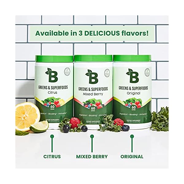 Bloom Nutrition Super Greens Powder Smoothie & Juice Mix - Probiotics for Digestive Health & Bloating Relief for Women, Digestive Enzymes with Superfoods Spirulina & Chlorella for Gut Health (Berry)