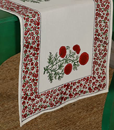 Image of Ravaiyaa - Attitude is everything Cotton Hand Block Printed Table Runner Bed Runner Table Bed Decor (Red Marigold)