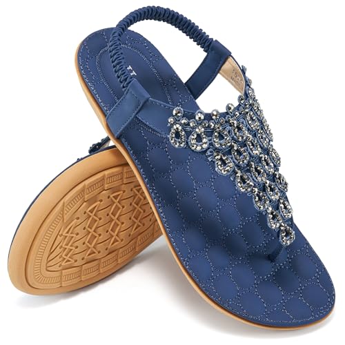 Image of HARENCE Flat Sandals for Women Dressy: Comfort Thong T-Strap Walking Shoes 2026 with Elastic Ankle Strap for Summer Casual Vacation