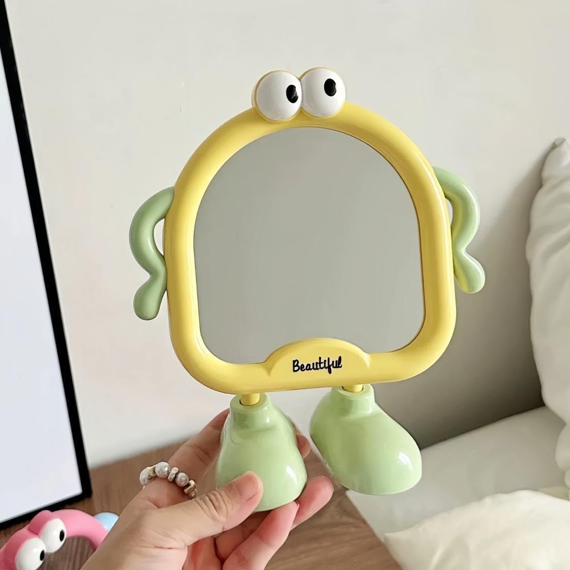 Cute Kawaii Tabletop Mirror (1 Pcs), Cartoon Standing Makeup Mirror, Portable Desktop Vanity Mirror for Dressing Table, Decorative Aesthetic Mirror for Bedroom, Study Desk, Dorm Rooms, Gifting-picture-11