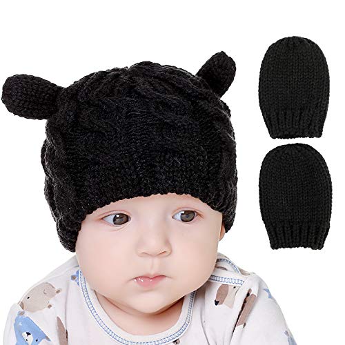Baby Beanie Baby Hat and Mitten Set Knit Baby Winter Hat Mittens for Newborn Boy Baby Girl Beanie Hats - Main Image