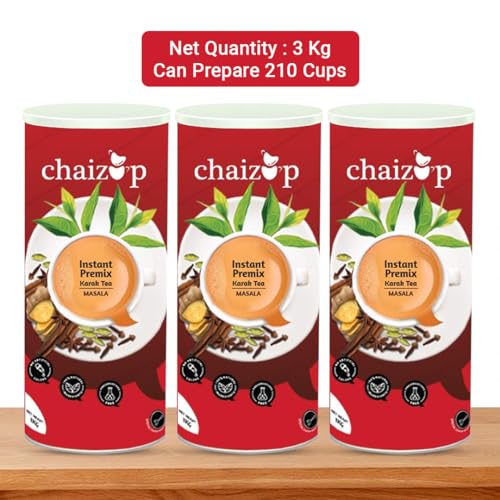 Image of Chaizup Premium 1 Min Instant Masala Tea Premix - 1kg Cans (Pack of 3) | Masala Flavours | Approx. 214 Servings | 3kg