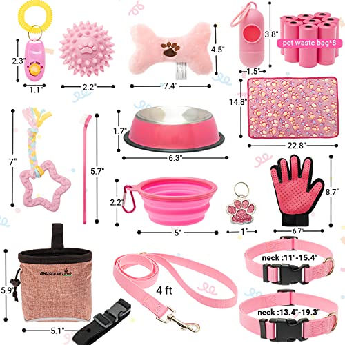 Welpen-Starter-Set für kleine Hunde – 26 Stück inkl. Hundespielzeug, Halsband, Leine, Welpen-Trainings-Cilcker, Leckerli-Tasche, Kotkotbeutel mit Spender, Decke, Zahnbürste, ID-Tag usw