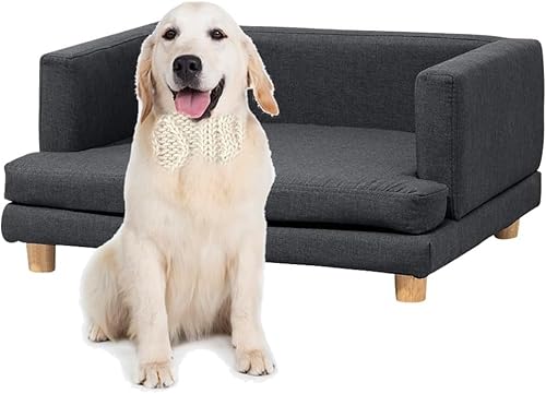 Menaka Pet Sofa Bed Linen Fabric with Soft Cushion and Legs, Grey Dog Couch for for Medium and Small Dogs (grey for large dog)