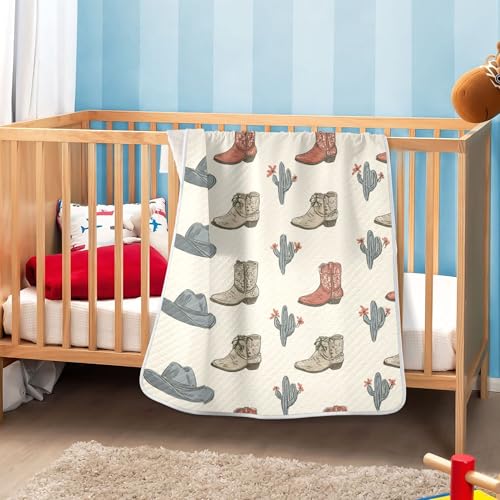 Image of Western Cowboy Boots Vintage Baby Blankets Soft Warm Crib Stroller Blanket for Toddler Newborn Girls Boys 30x40in
