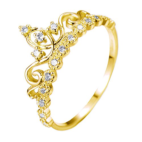 Guliette Verona Dainty Sterling Silver Princess Crown Ring (Yellow Gold Plated) (8)
