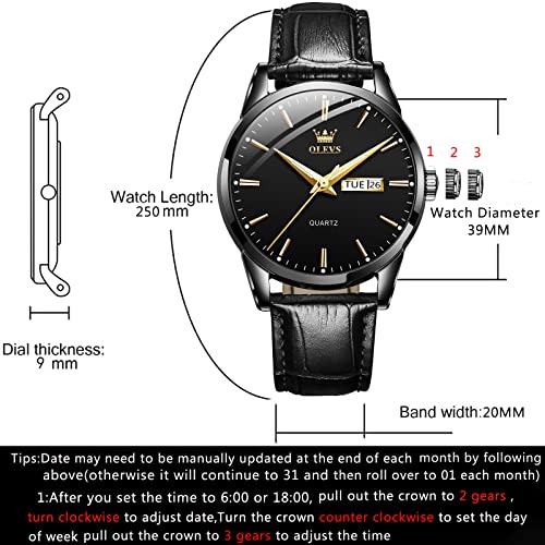 Image of OLEVS Brown Mens Leather Watch Dress Casual Day Date Quartz Wrist Watch