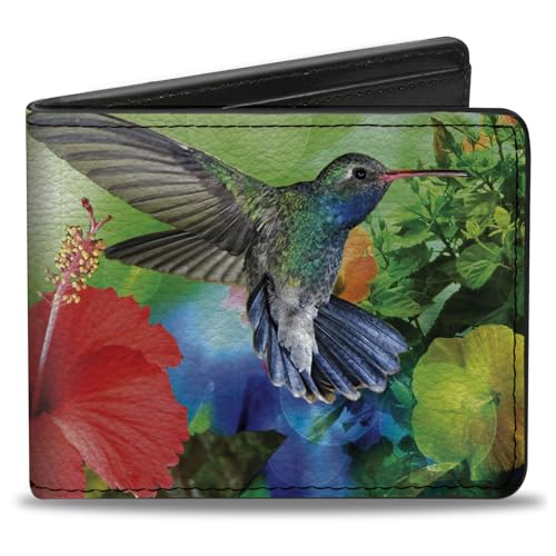 Buckle-Down Men's Wallet, Bifold, Vivid Hummingbird Garden, Vegan Leather, Multi, 4.0