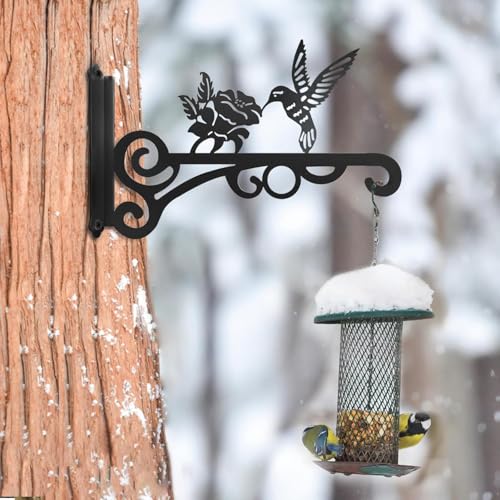 Pflanzenhaken Blumenampelhalter, 2 Stück Eisen Wandhaken,25cm Blumenampel Vogelhäuschen Wandhalter Haken zum Aufhängen von Pflanzer Vogelhäuschen Laterne Windspiele, Garten Balkon Deko (2, Schwarz)