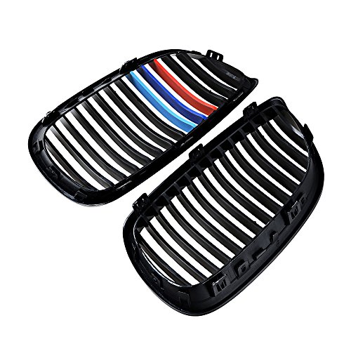 Anzio 2pcs Front Upper Kidney Grill Grille Compatible with 06-10 3-Series E92 07-10 E93 08-13 M3 (Grille Only, Glossy Black M-Color)