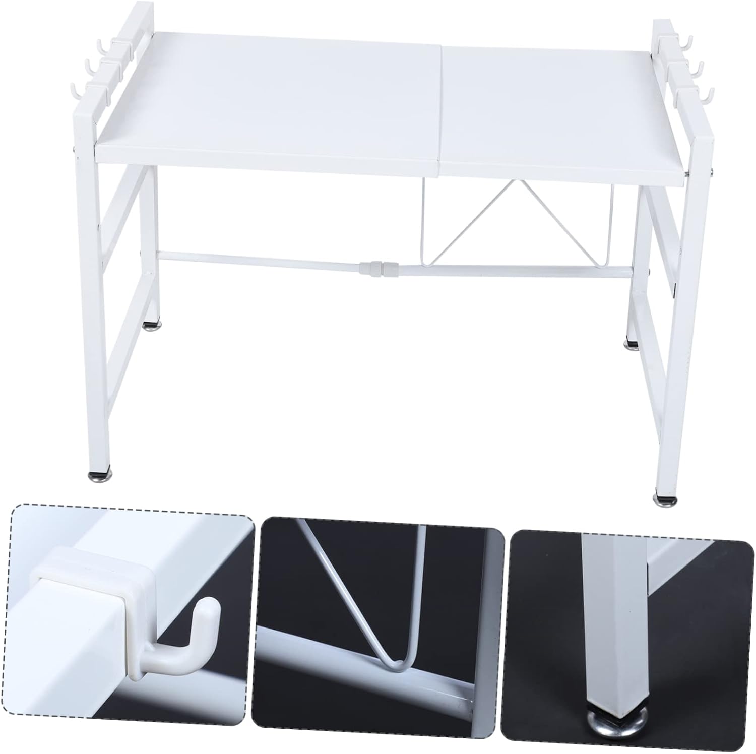 Kichvoe Multi Functional Retractable Storage Rack Space Saving Kitchenware Shelf for Microwave Oven and Cooking Utensils Easy DIY Installation Desktop Organizer for Kitchen and Bathroom