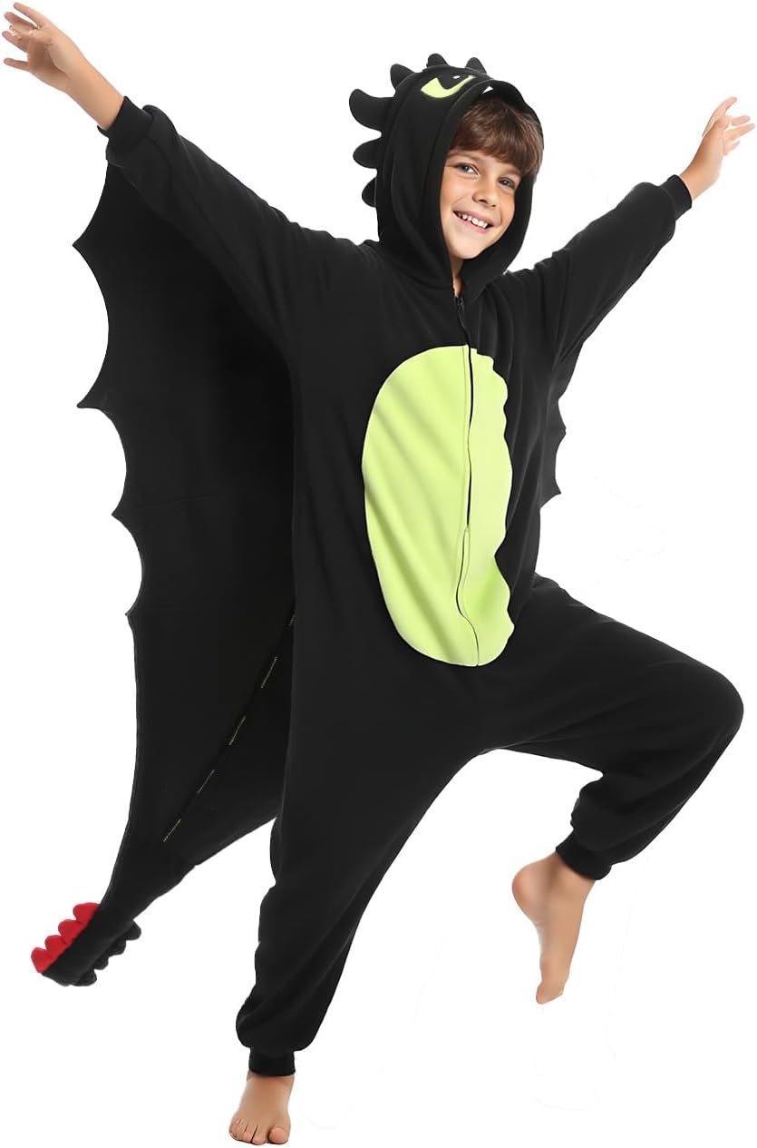 Laahoem Animal Dragon Pajamas Kids Unisex Cosplay Costume Teenager Zipper Hooded Jumpsuit Sleepwear - Image 2