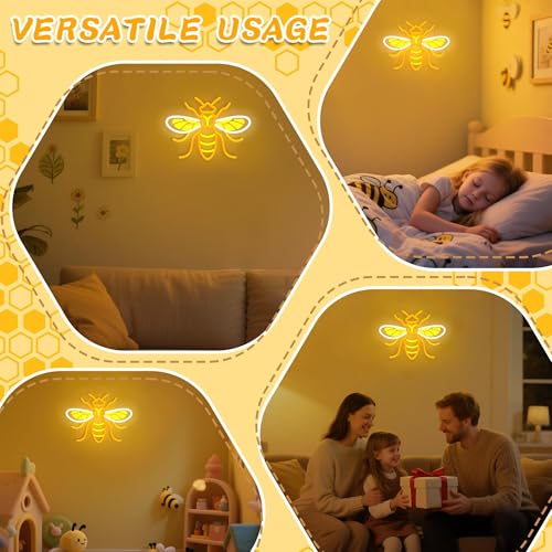 Image of Attivolife Bumble Bee Neon Sign for Wall Decor, Light up LED Animal Neon Lamp with Dim USB Powered, Home Bedroom Classroom Party Stuff, Birthday Xmas Gifts for Kid Girl Boy Beekeeper