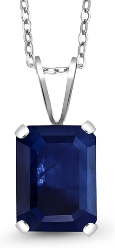 Gem Stone King Collar con colgante de zafiro azul de plata de ley 925 para mujer (2.45 quilates, piedra natal de piedras preciosas, corte esmeralda