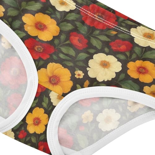Joisal Cotton Toddler Underwear Floral Vintage Red Yellow Beige Floral Panties Little Girl Durable Kids Undies Briefs 2t4