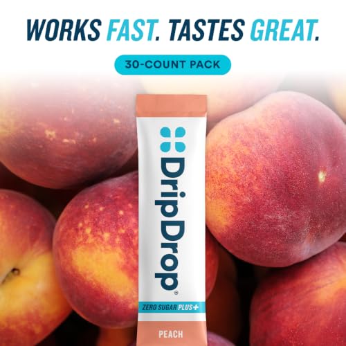 Image of DripDrop Hydration Zero Sugar Electrolyte Packets, Peach, 30 Ct | Sugar Free, Single Serve Powder Drink Mix; 3X Electrolytes, 15 Vitamins & Nutrients; No Artificial Sweeteners, Low Calorie