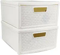 Kit 2 Gaveteiro Modular Empalhável Organizador Multiuso Rattan Plástico Resistente 1 Unidade Cor:Branco