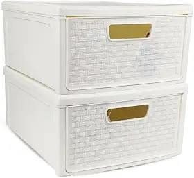 Kit 2 Gaveteiro Modular Empalhável Organizador Multiuso Rattan Plástico Resistente 1 Unidade Cor:Branco