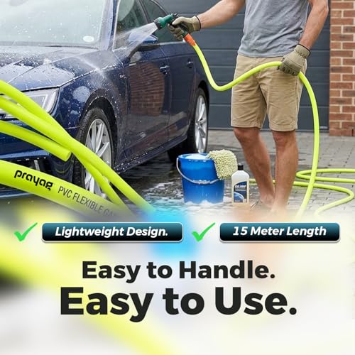 Image of Prayag Garden Pipe 15 Meter(49.21 Feet) | Flexible PVC Water Hose Pipe for Gardening, Car Wash & Home Cleaning | Lightweight & Durable (Plain - Milky Yellow(15Meter, 0.5 Inch))