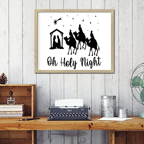Panneau de décoration murale Oh Holy Night cadre bois crèche de Noël 40x50cm