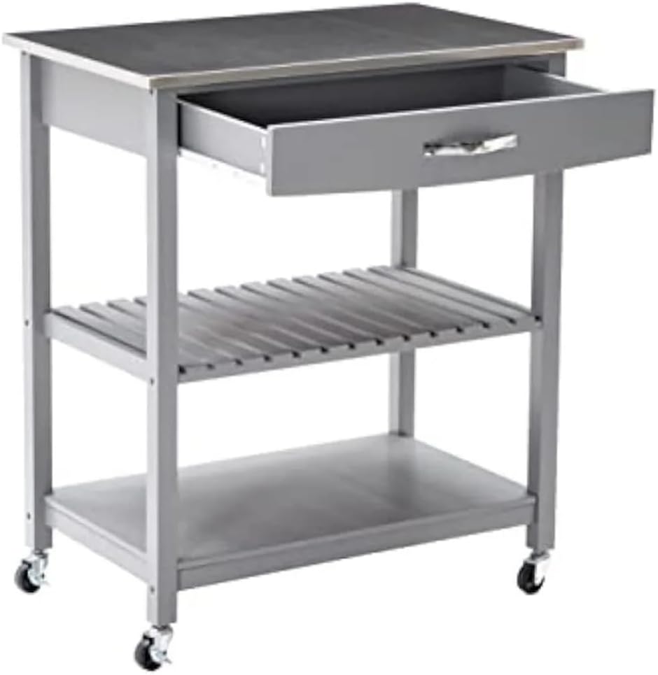 Kitchen Cart with Stainless Steel Top, Gray Rolling