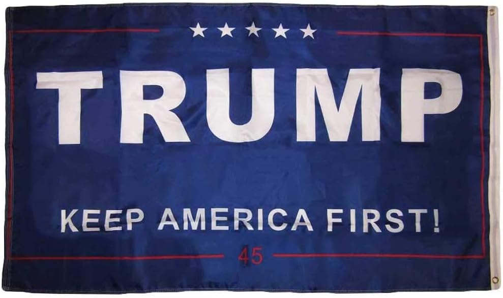 Trade Winds 3x5 Trump Keep America First! Blue 150D Double Sided Woven Polyester Nylon Flag 3'x5' Banner Grommets Heavy (UV Fade Proof Heavy Duty Wind Resistant Fabric)