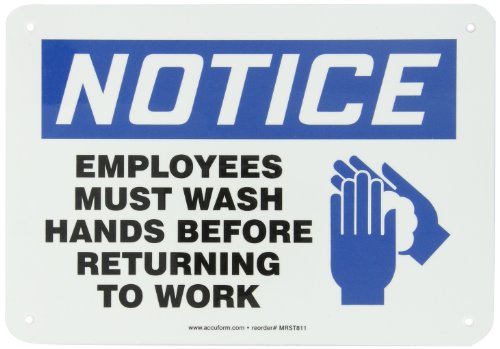 Panneau signalisation Notice Employees Must Wash Hands en aluminium Accuform MRST811VA 7x10