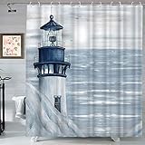 AtGoWac Lighthouse Shower Curtain Bathroom Decor 72'x72' Ocean Sunrise Nautical Seascape Shower Curtain Polyester Fabric, with Hooks