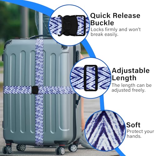 Image of 2 Pack Luggage Straps for Suitcases, Adjustable Travel Belt with Double Lock and Quick Release Buckle, Heavy Duty Nylon Bag Packing Strap, Unique Identifiers Business Travel Accessories-Blue Wave