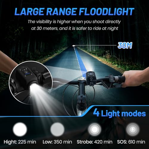 Bike Horn with Light, 110 dB Bicycle 2 in 1 Electric Horn Front Headlight, USB Rechargeable, 6 Sounds and 4 Light Modes Ipx5 Bikes Accessories for Road Mountain Cycling Night Riding. (Black) - Thumbnail 2