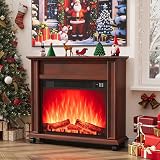 Electric Fireplace with Mantel, Farmhouse Electric Fireplaces TV Stand, Cherry Fireplace Entertainment Center with 23 inch Heater and Removable Roller for Living Room, Bedroom
