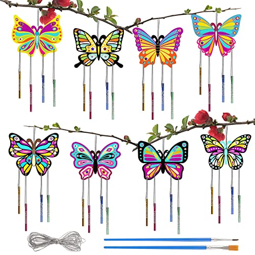 Schmetterling Windspiel Bastelset 43 Stück DIY Schmetterling Holzbastelsets SchmetterlingDeko Kindergeburtstag Klangspiele Holzbastelsets Deko Holz Bastelsets Garten Kreative für Jungen Mädchen