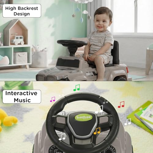 Image of Baybee Nitro Ride on Cars for Kids | Portable Ride on Jeep with High Backrest & Toy Storage | Baby Push Ride ons Toys Car with Music & LED Light | Outdoor Kids Cars for 1 to 3 Years Boy Girl (Desert)