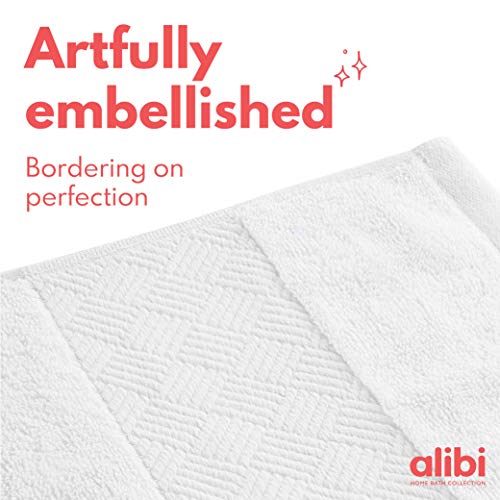 Alibi Bath Towel Set | 2 Pack Of Soft Absorbent 30X56 Luxury Cotton Oversized Body Towels | Thick, Plush, Quick-Dry, Decorative Band, Woven Border & Machine Wash For Home Bathroom, Hotel & Spa | White #TOP3
