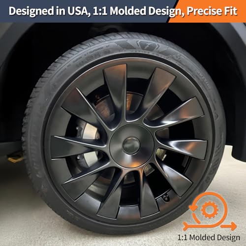 Image of Tesla Model Y Rim Protector Fit 20 inch Induction Wheels 2020-2024|Wheel Covers 20 inch|ABS Guard Hubcap Cover for Curb Rash Prevention| Model Y Accessories|Matte Black(Set of 4)