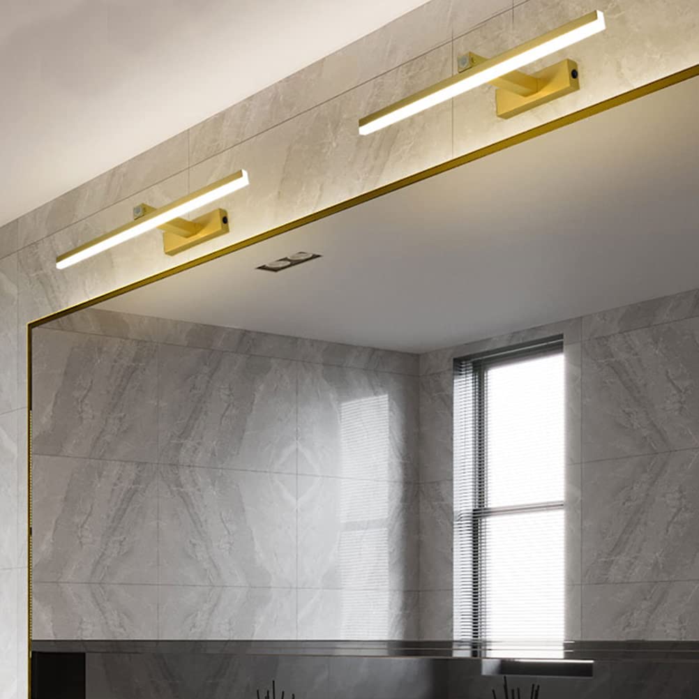 Espejo de luz LED de latón con sensor de movimiento, lámpara de pared de maquillaje para baño, iluminación frontal de tocador con interruptor, ángulo ajustable, blanco cálido 4000K, 12W / 58CM