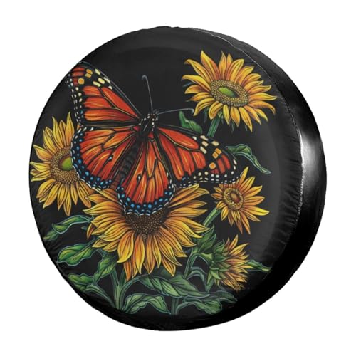 Image of Delerain Butterfly Sunflowers Spare Tire Cover for RV Trailer SUV Truck and Many Vehicle, Wheel Covers Sun Protector Waterproof (15 Inch for Diameter 27 inch-29 inch)