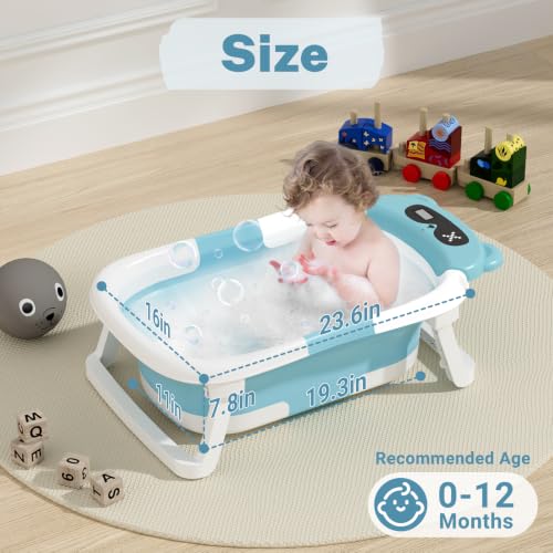 Image of AVIDOR Baby Bathtub,Collapsible Bathtub for Newborn to Toddler,Durable Essential Infant Bath Tub,Portable Travel Baby Bathtub with Soft Cushion,No-Slip Hanging and Detachable Bathtub(Blue)