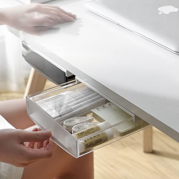 SOUJOY 3 Pack Under Desk Drawer, Self-Adhesive Slide Out Organizer Tray, Plastic Under Table Attachable Hidden Storage Organizer for Office Home School Kitchen Sewing Table by SOUJOY - Image 4