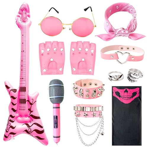 TirEurt Déguisement Rock Star pour enfants, costume punk gothique, rockstar, fête disco des années 80, costume d'Halloween Rockstar pour enfants, rose