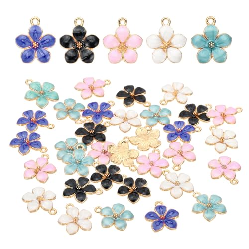 ZALAOR 40Pcs Enamel Flower Charms Sets - Cherry Blossom Charms Pendants DIY Jewellery Making - Multi-color Alloy Floral Earring Pendants for Jewellery Making Bracelet, Necklace, Earring, Keychain