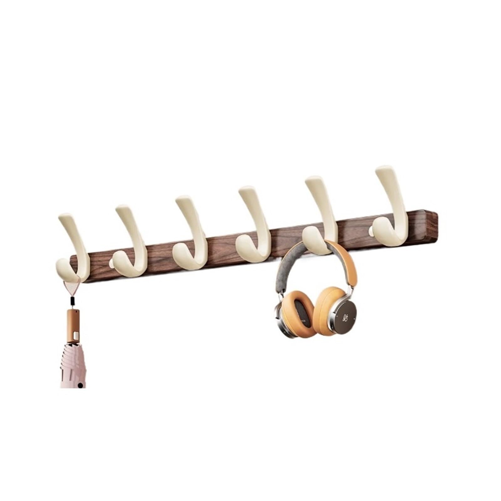 Zthyshoz White Coat Hooks Walnut-Colored Door Hooks, Wall-Mounted Coat Rack—No Drilling Required(,Xs)