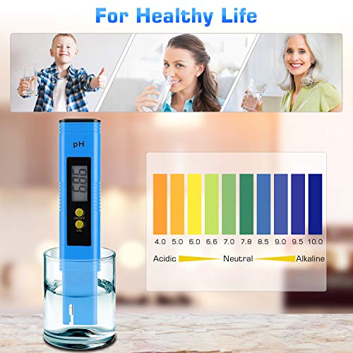 Image of PH Meter for Water Hydroponics Digital PH Tester Pen 0.01 High Accuracy Pocket Size with 0-14 PH Measurement Range for Household Drinking, Pool and Aquarium (1, Blue, Normal)