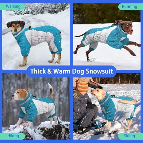 Image of MIGOHI Full Body Dog Coat，Warm Coats for X-Small Dogs | Windproof Winter Coat for Dogs with Harness,Turtleneck Dog Snowsuit with Legs,Reflective Puppy Fleece Puffer Jacket,XS,Turquoise