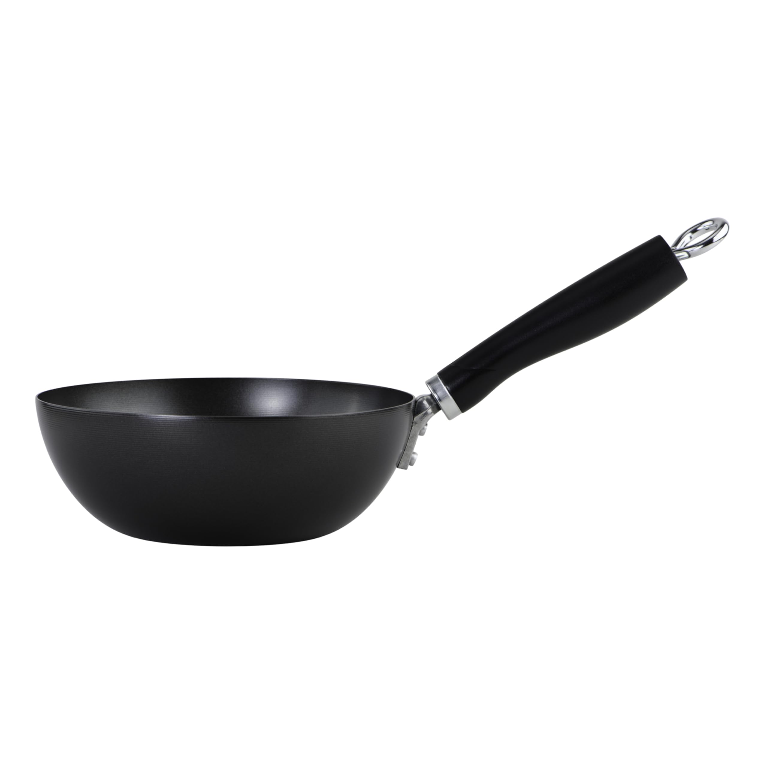 Wok antiadherente Everyday de 8 pulgadas, negro, wok pequeño de acero al carbono, construcción de pared alta, base plana, mango ergonómico de protección de llama, sartén antiadherente para 5