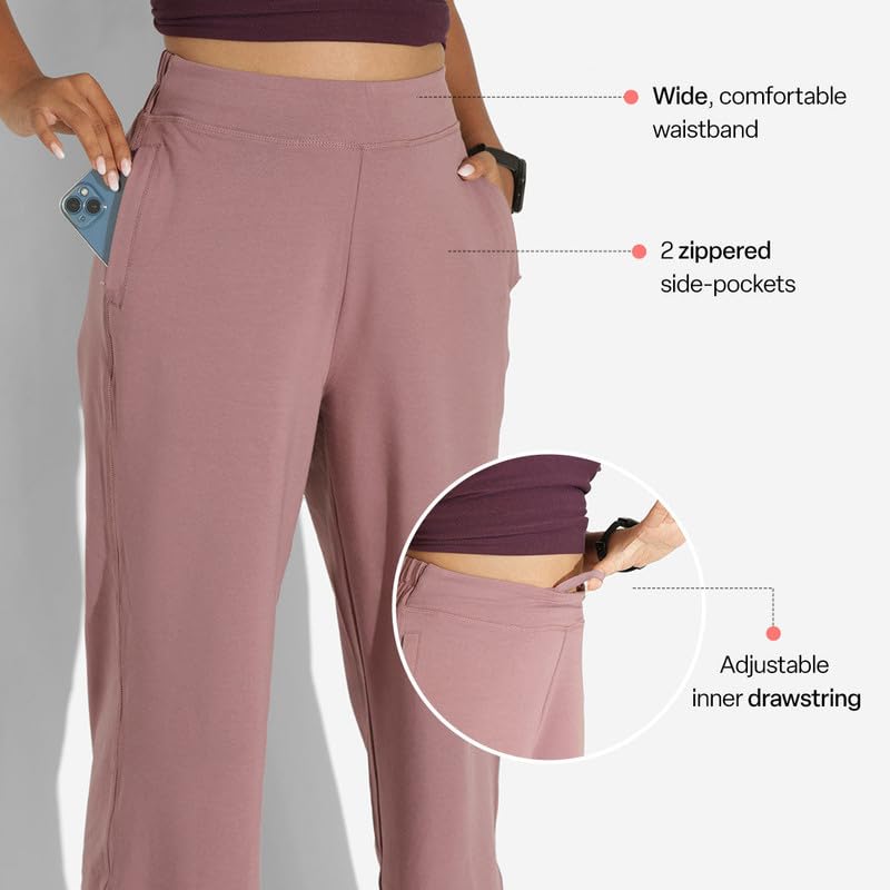 Image of BlissClub Women AM PM Cotton Wide Leg Pants | Wide Waistband | High Rise | Drawstring | 2 Pockets