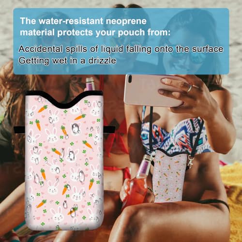 Image of Neoprene Cell Phone Sleeve Pouch Case Bag with Crossbody Strap Neck Lanyard for Women 7.1 X 3.9 in Rabbit